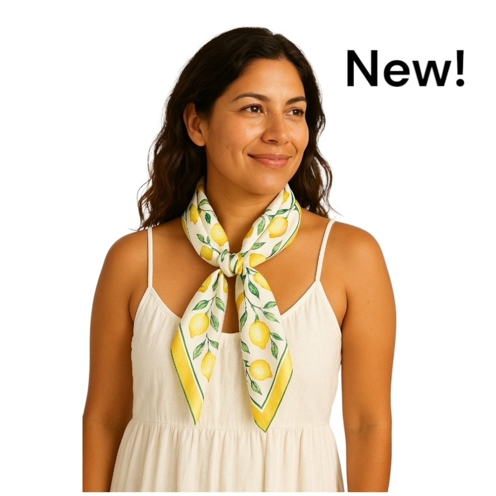 New! Chic Yellow Lemon Print Scarf – Lightweight & Stylish Square Wrap